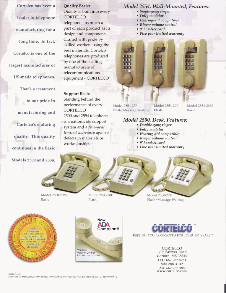 1990s Cortelco / ITT 2554 mini wall phone advertisement